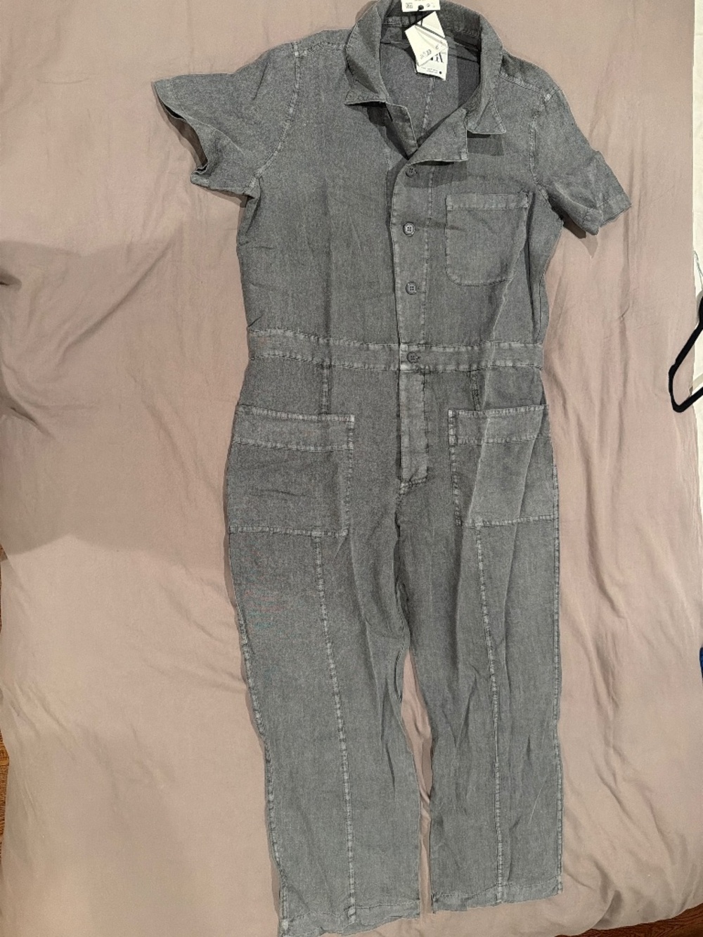 Zara Linen Wide Leg Jumpsuit Gray NWT Size Medium